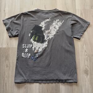 Men's Vintage 2000's Heavenly Steep and Deep Skiing Gray Ski Tee Shirt Sz Large